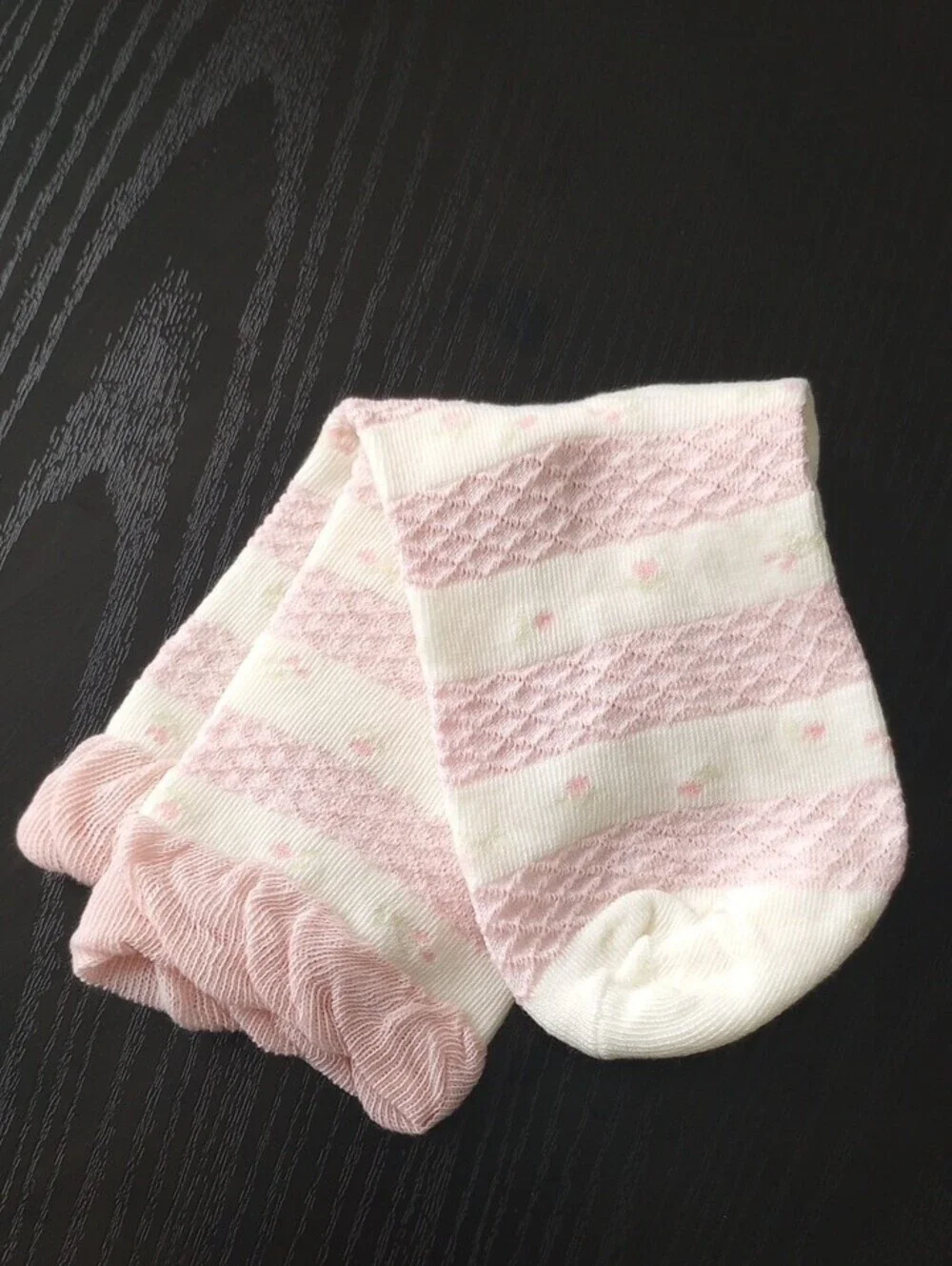 Pastel Pink & Cream Floral Striped Crew Ankle Socks